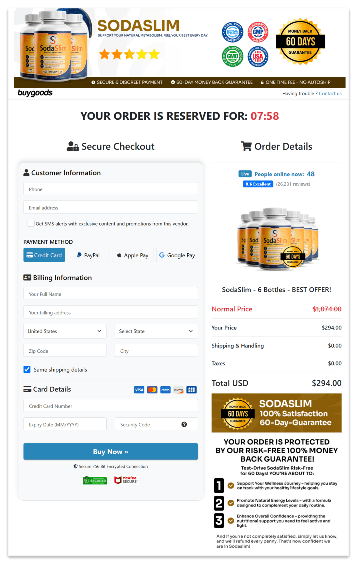 SodaSlim Secure Checkout Page